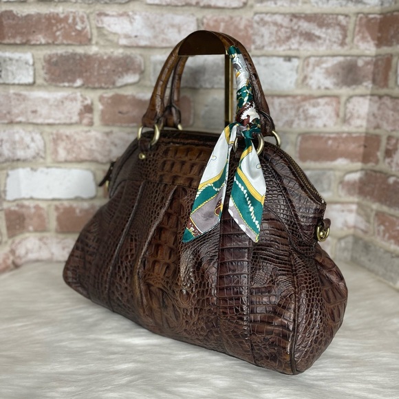 Brahmin Chocolate Brown Crocodile-Embossed Handbag - Picture 5 of 13